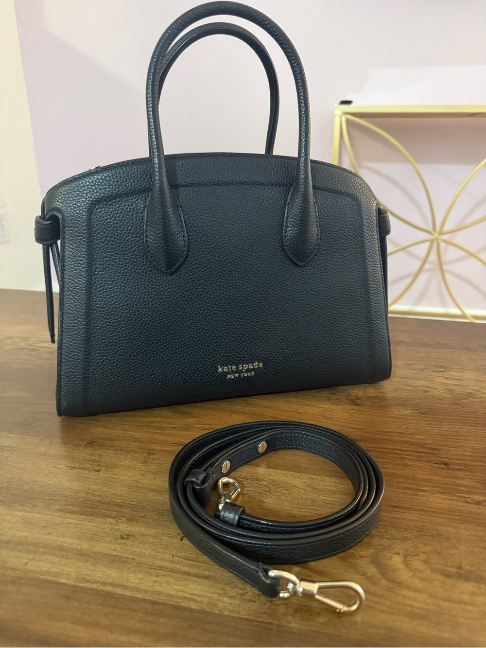 Kate Spade Medium Knot Black Pebbled Leather Top-Handle Satchel with Strap - Picture 1 of 6